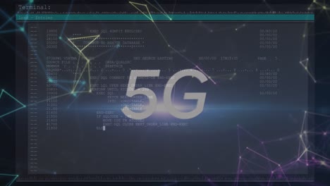 Animation-of-5g-text-and-data-processing-with-networks-of-connections-on-computer-screen
