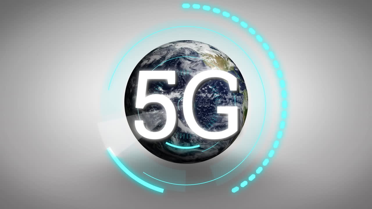 animazione di testo 5g e scansione di portata su tutto il globo