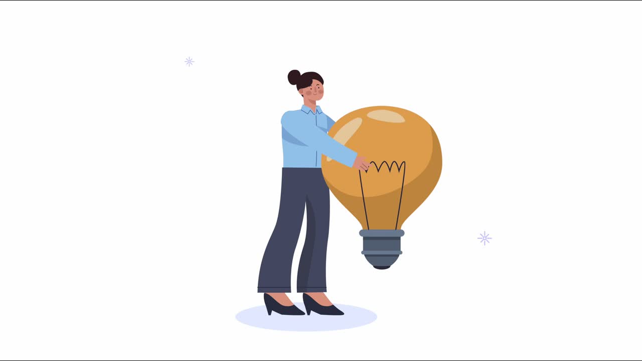 joven levantando la animación de la bombilla