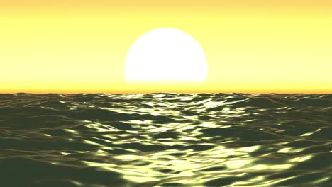 golden sunset over wavy ocean with oval sun