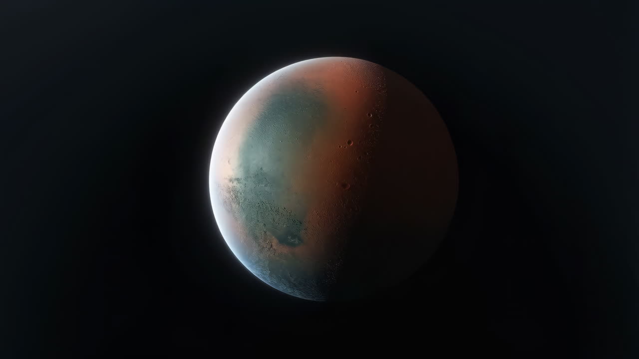 The planet Mars illuminated in space