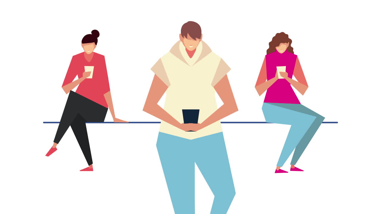 personas sentadas usando caracteres de teléfonos inteligentes