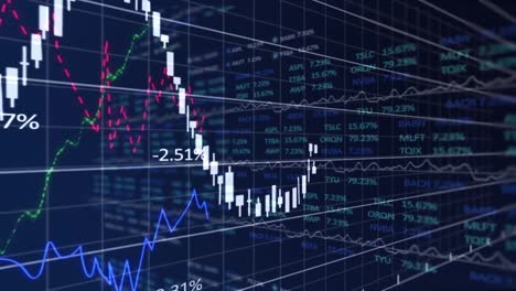 Animation-Mehrerer-Diagramme-Mit-Gittermuster-Und-Handelsbrett-Auf-Schwarzem-Hintergrund