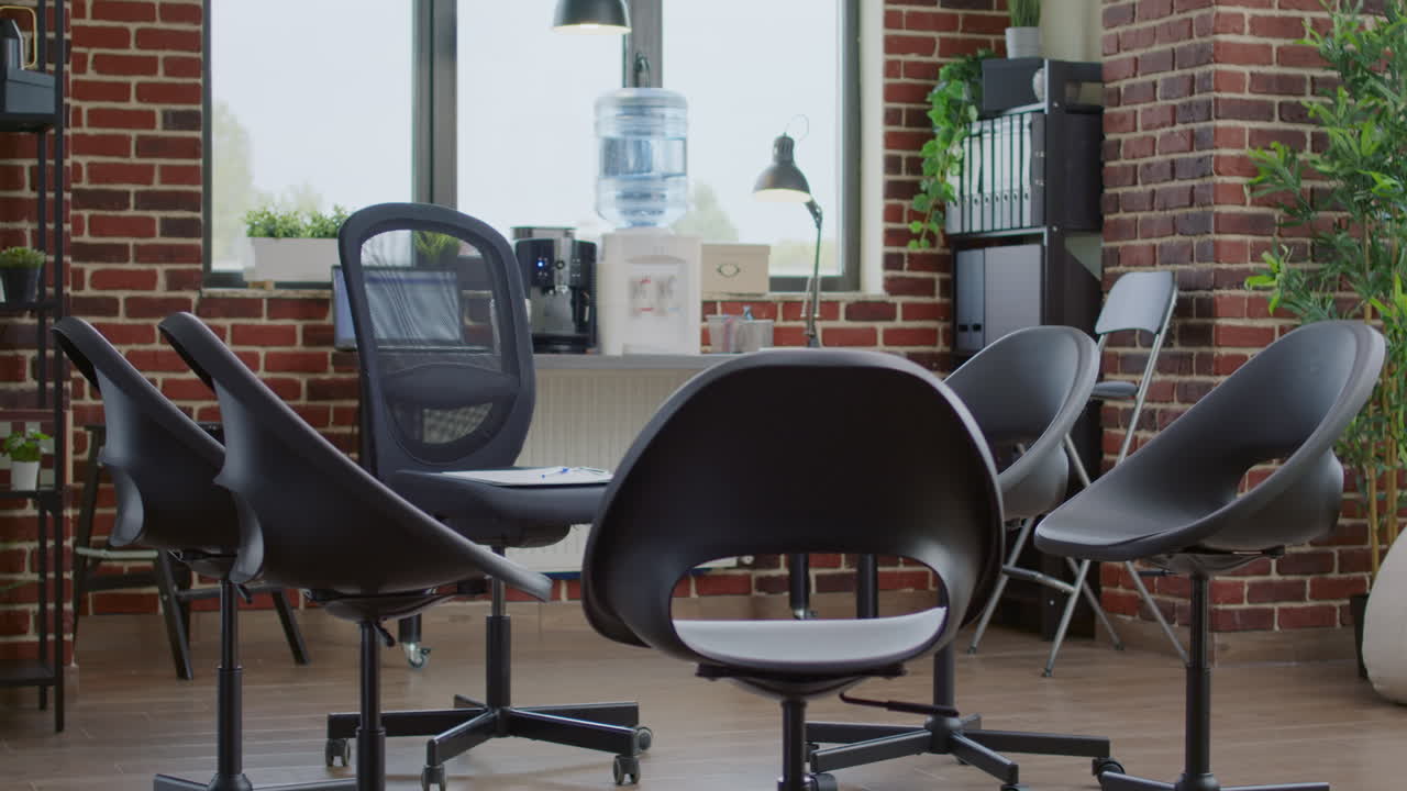 Empty aa meeting group therapy space with chairs in circle