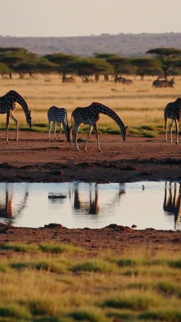 giraffes and zebras at the waterhole