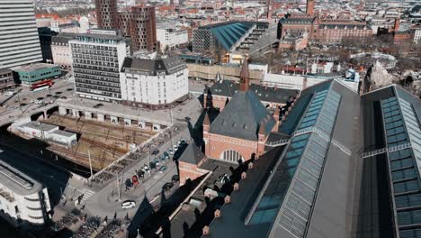 timelapse drone footage of copenhagen central station in denmark