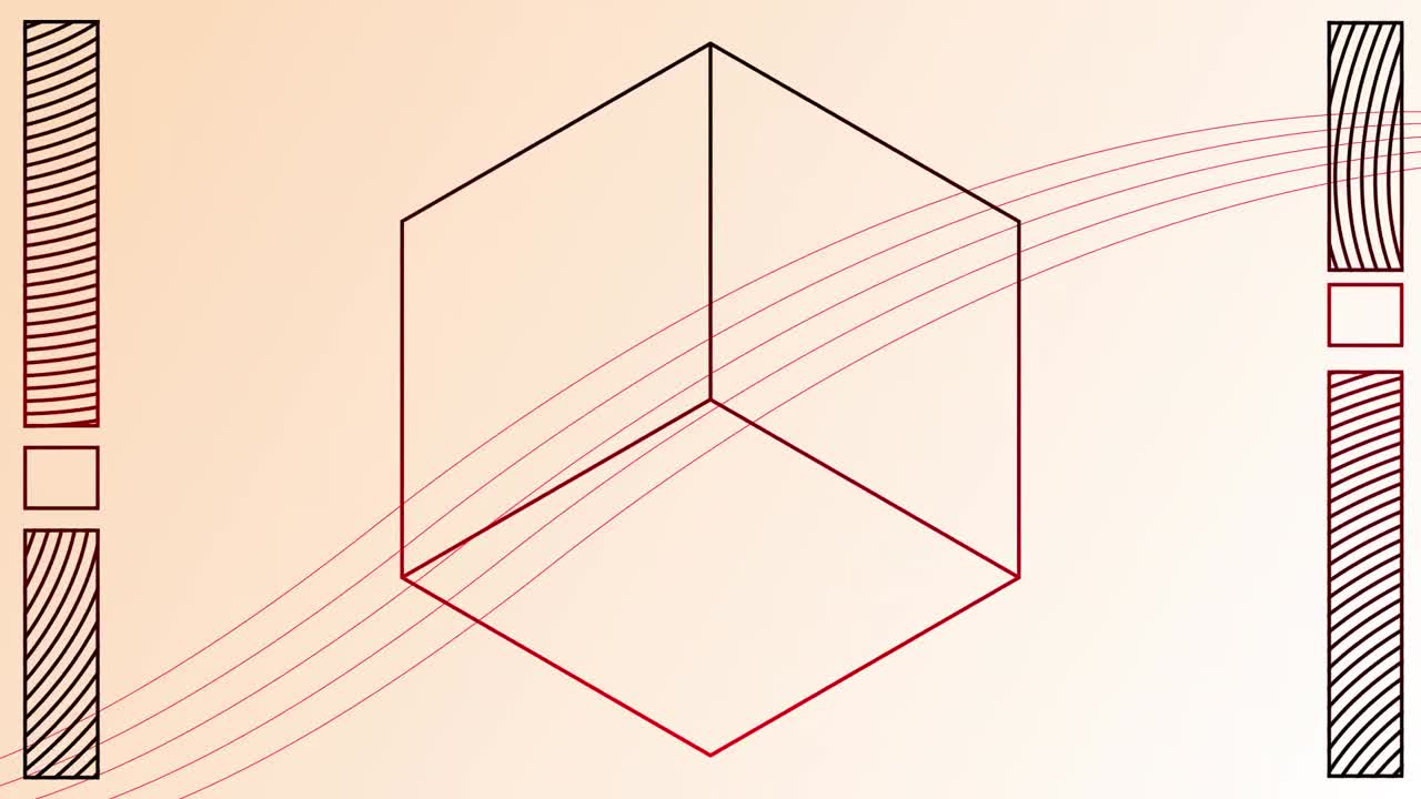 갈색 배경에 대해 움직이는 큐브 위의 파란색 선