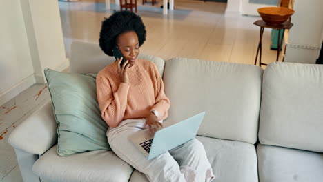 Phone-call,-laptop-and-sofa