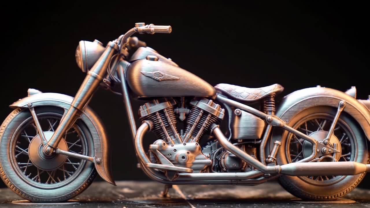 A Stunning Showcase of Vintage Motorcycle Craftsmanship: Intricate Details and Timeless Design on Display in a Beautifully Captured Model