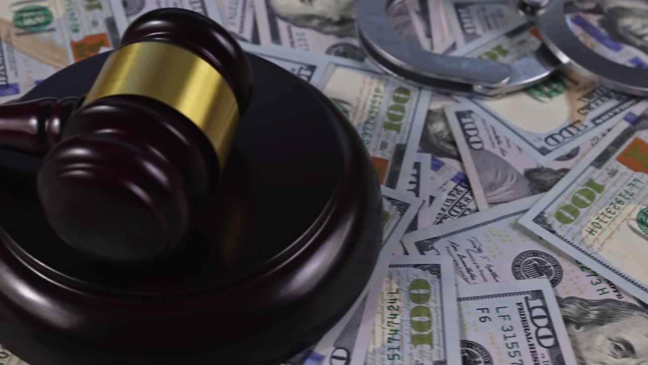 미국 발, 법, 법, 판사, 경찰의 수갑을 가진 판사의 망치