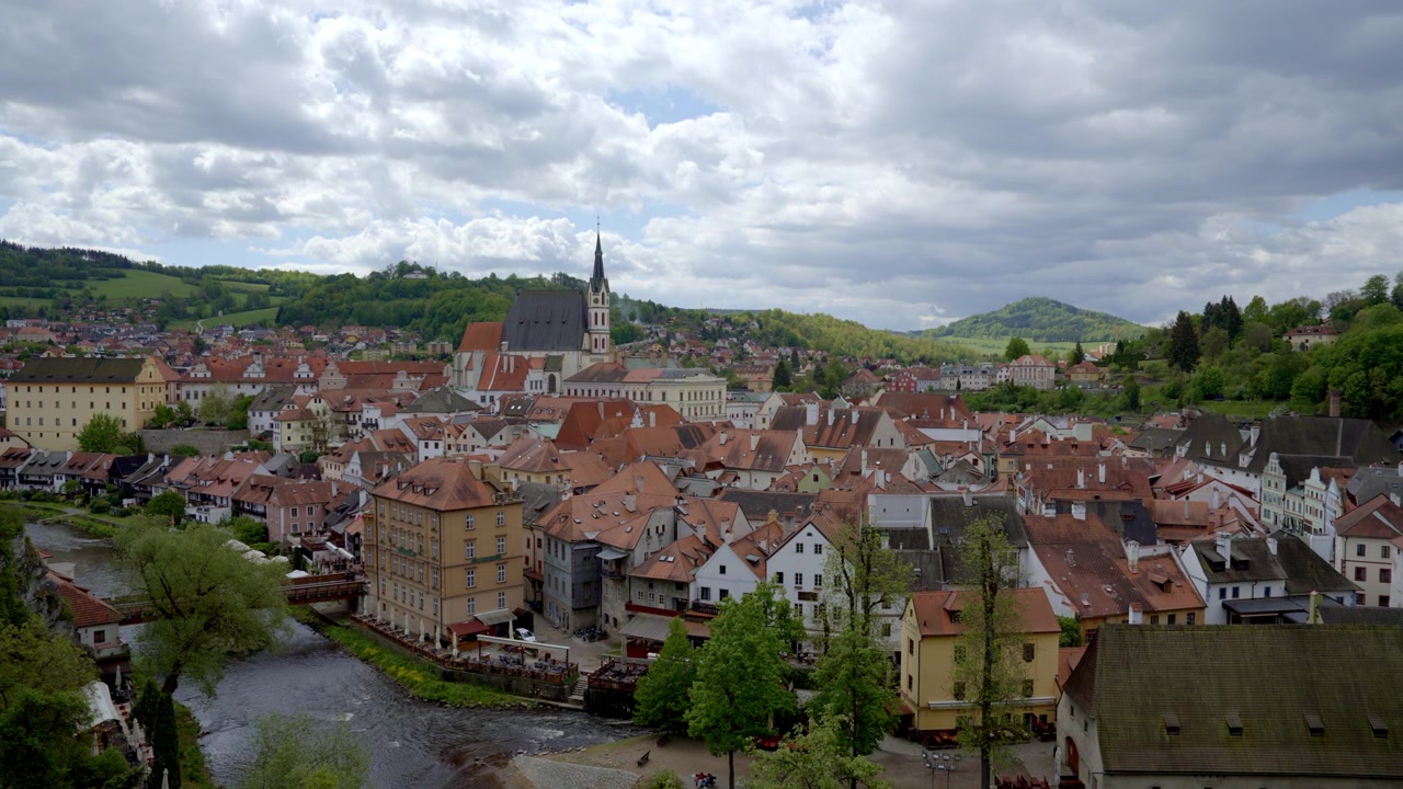 Vista della storica città di Cesky Krumlov nella Repubblica Ceca