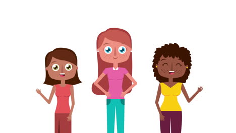 tarjeta de feliz día de la mujer con chicas interraciales