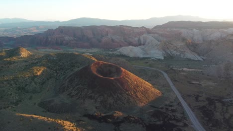 panoramic view over santa clara volcano at sunset in washington county,utah,united states - drone shot