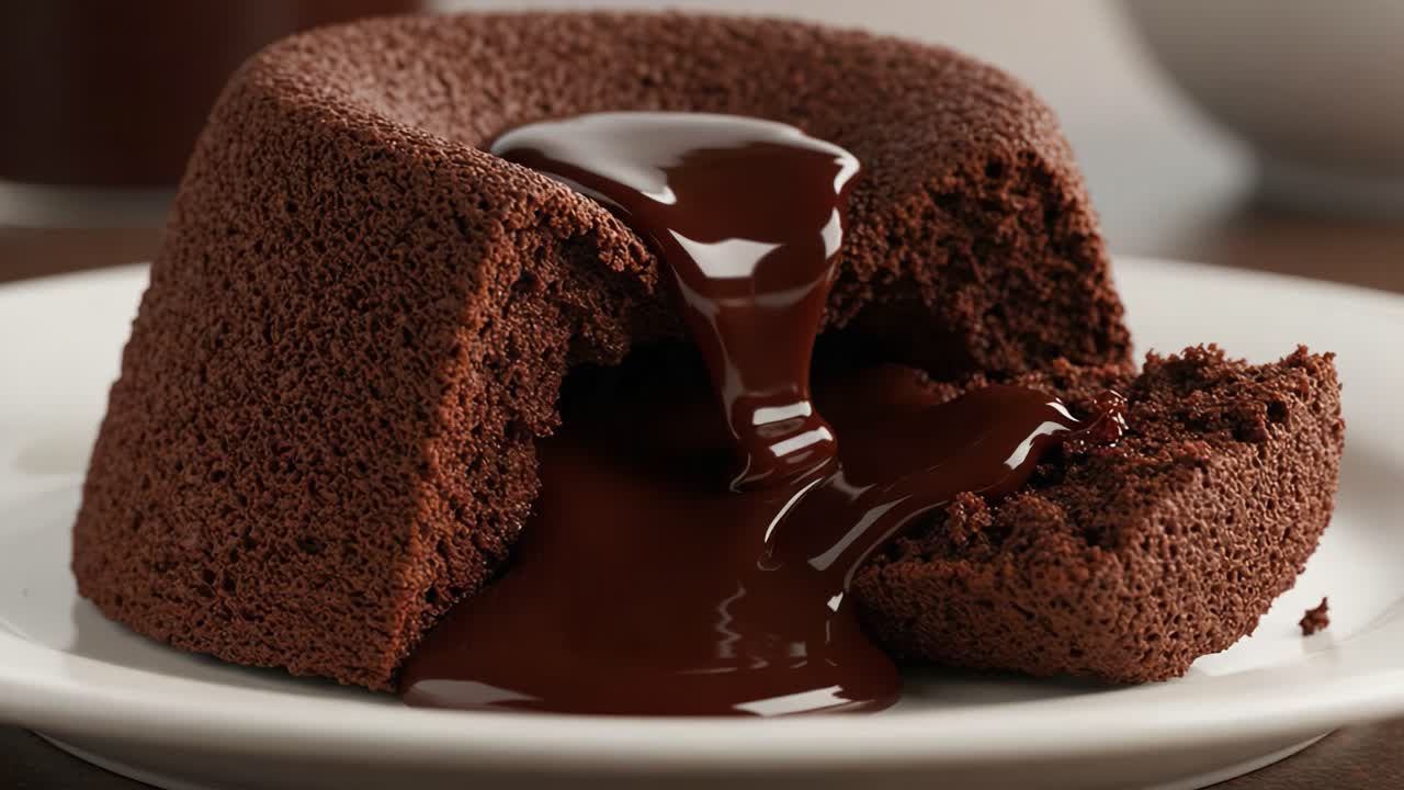 Decadently Indulgent Chocolate Lava Cake with Rich, Flowing Chocolate Center Served on a Plate, Creating a Tempting Treat for Dessert Lovers