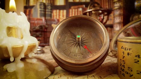 vintage style travel and adventure. vintage old compass and other vintage items on the table.