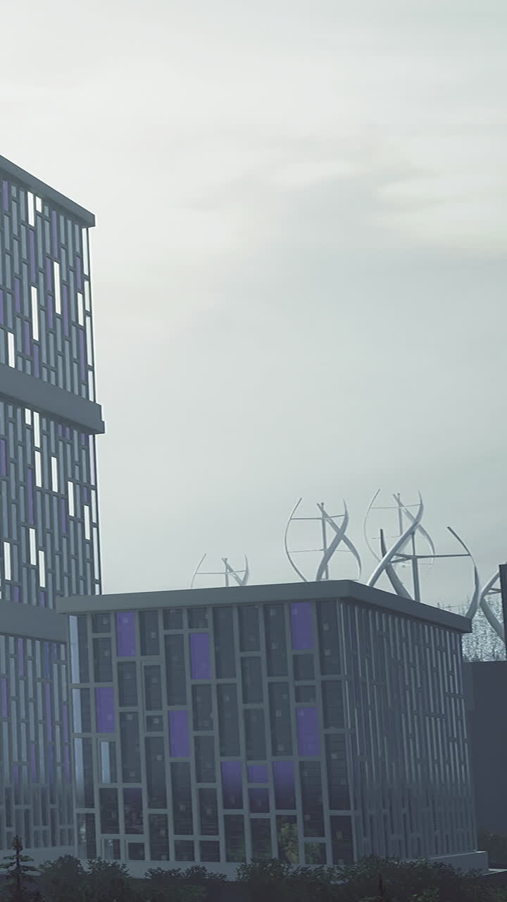 Edificios modernos se alzan bajo un cielo nublado en un área urbana