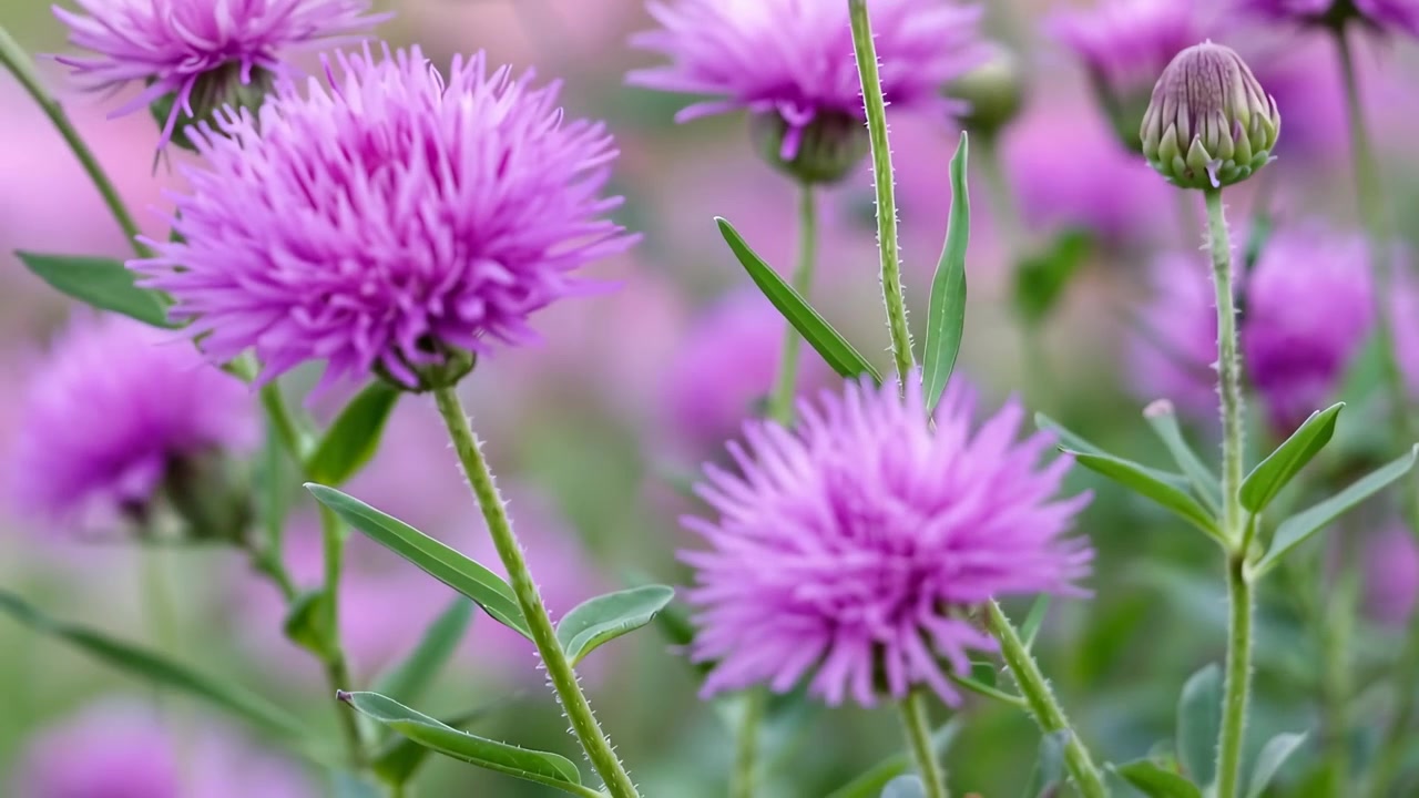 Tampak Dekat Bunga Cornflower Ungu Cerah di Taman