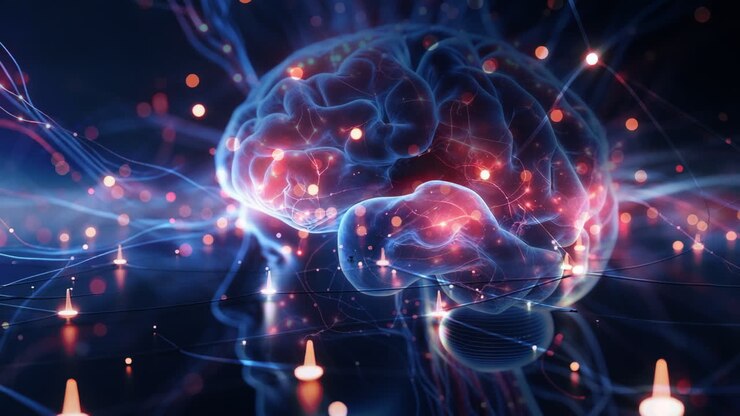 Illustrazione Astratta di un Cervello Umano Luminoso con Connessioni Neurali