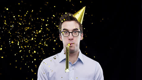 Nerd-guy-wearing-party-hat-slow-motion-party-photo-booth