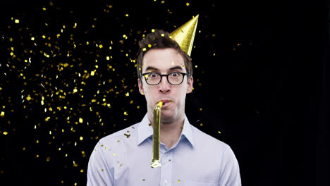 nerd guy wearing party hat slow motion party photo booth