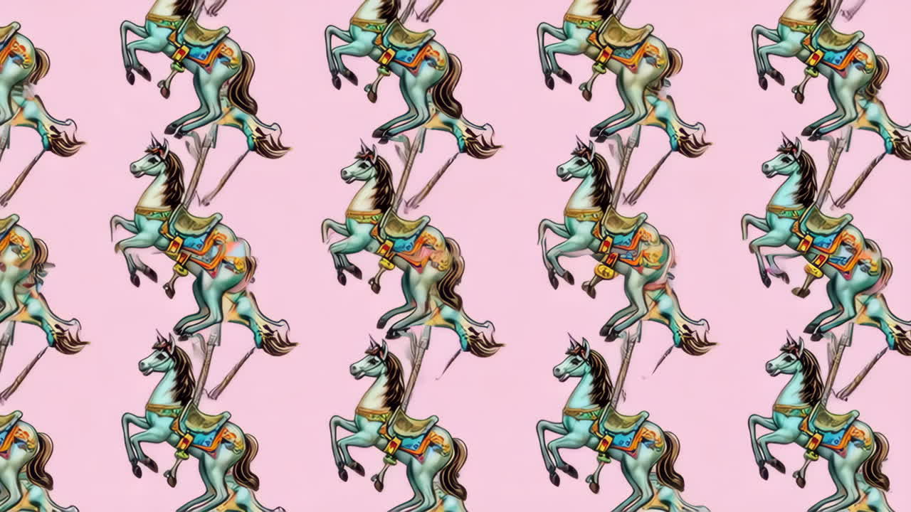 Carousel Horses Pattern on Pink Background
