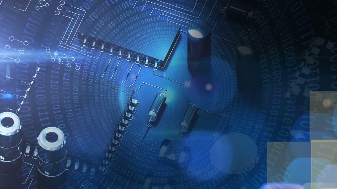 Animation of motherboard on navy digital screen