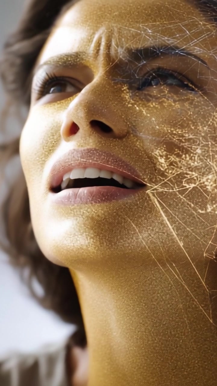 Emotional Transformation: Capturing the Struggle and Strength Through a Face of Raw Expression and Golden Reflection in Moments of Vulnerability and Courage