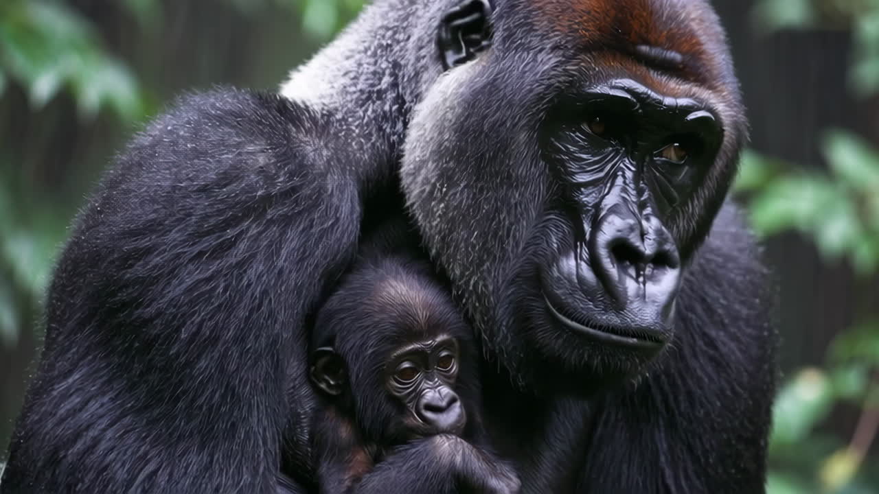 Gorilla Mother and Baby in the Jungle