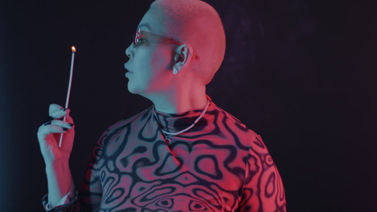 Fashion Portrait of a Woman in Neon Lighting