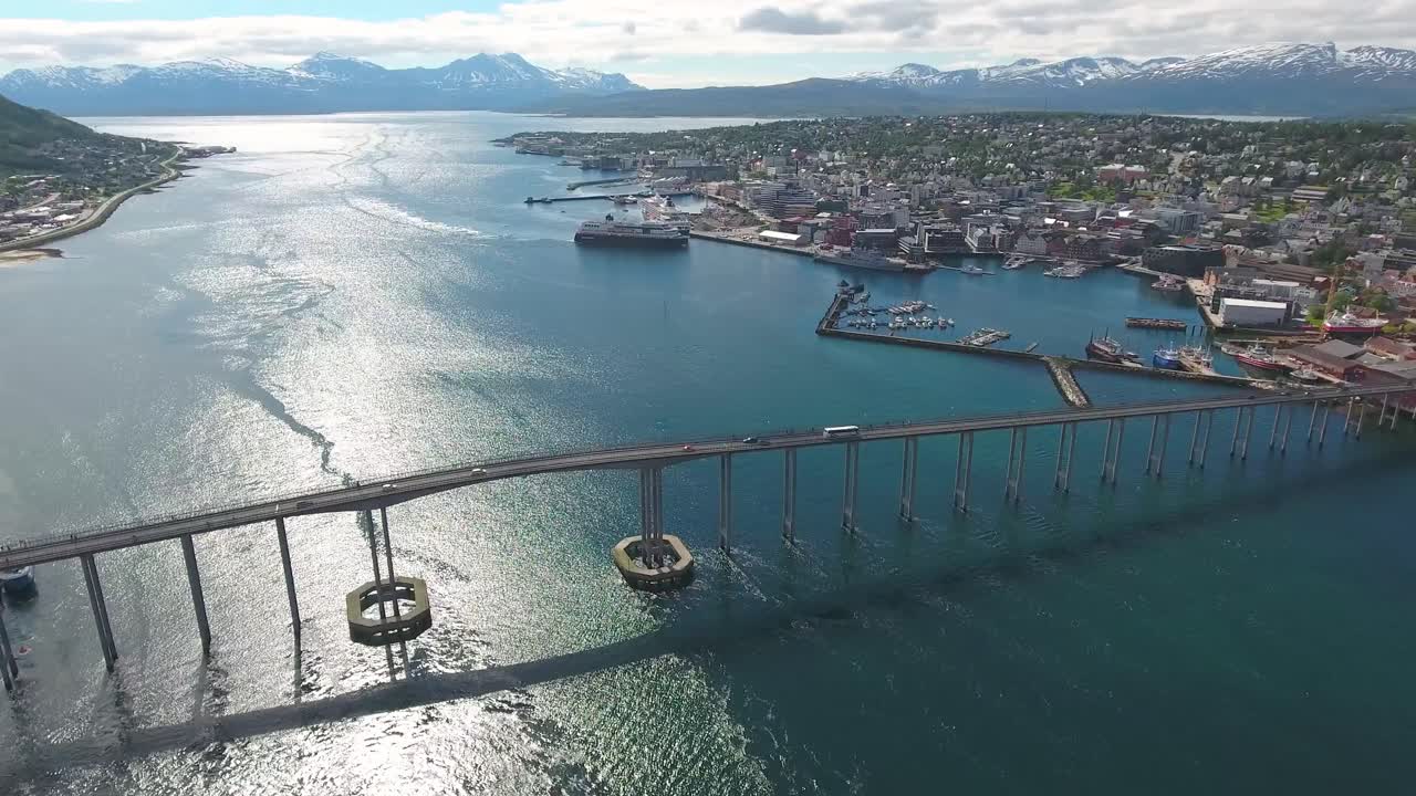 Tromso, Norway aerial footage. Tromso is considered the northernmost city in the world with a population above 50000