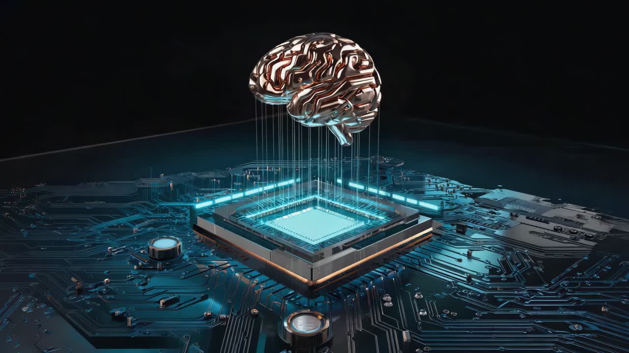 Artificial Intelligence Brain Connected to a CPU on a Circuit Board