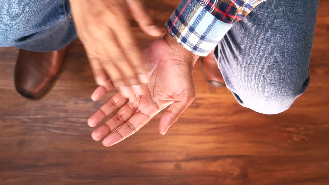 persona sentada con las manos mojadas