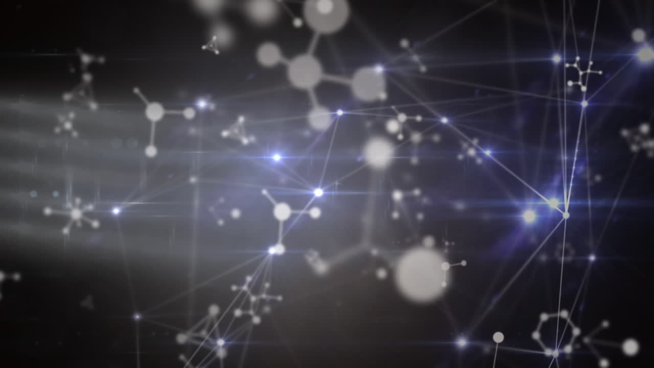 animación de la red de conexiones con moléculas sobre un fondo oscuro