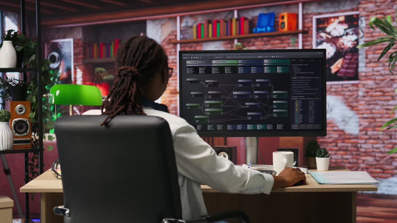 programador de teletrabajo que utiliza computadoras para el desarrollo de inteligencia artificial