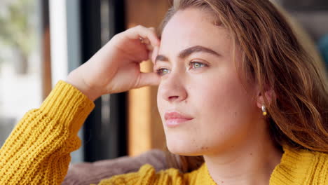 portrait of a pensive woman in yellow sweater