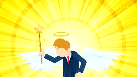 cartoon angel flying in heaven. happy. business costume. cosplay. loop flat design.