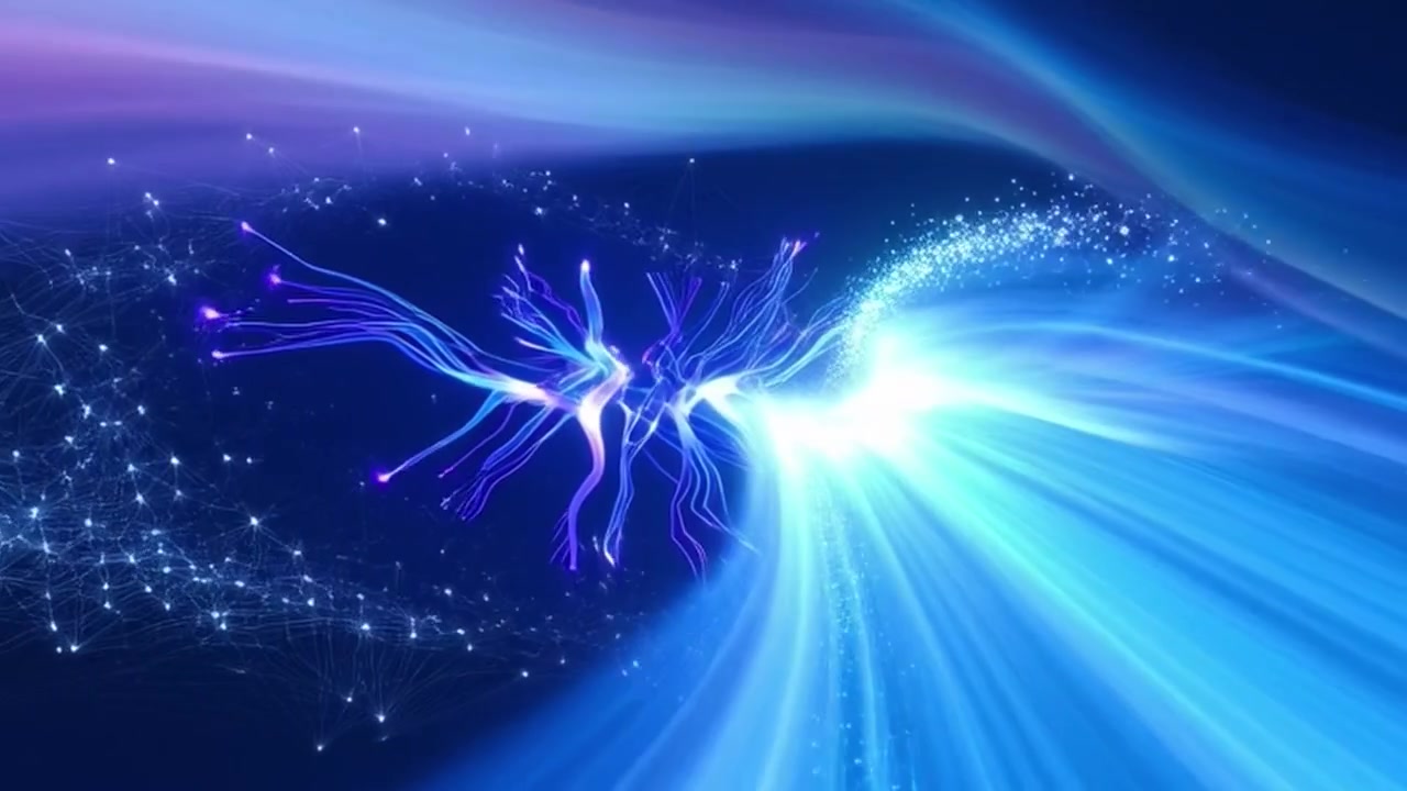 Abstract Digital Network Connection with Glowing Blue Light Trails