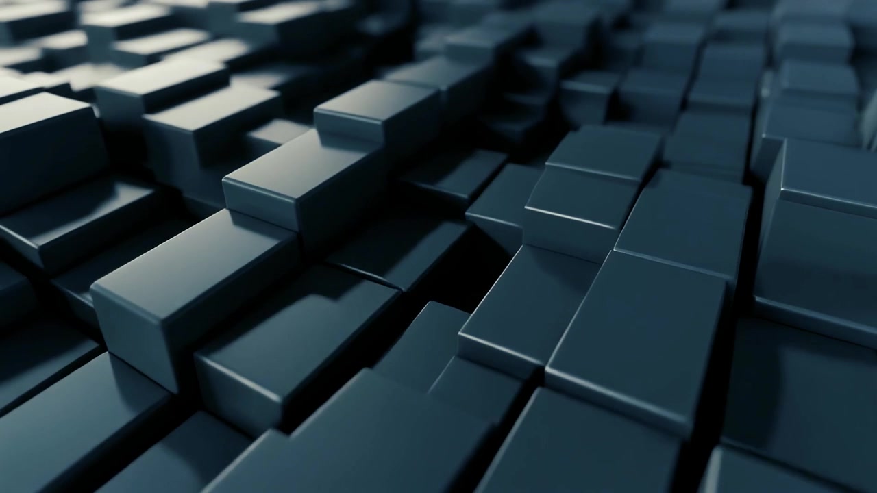 Abstract 3D Animation of Moving Dark Blue Cubes