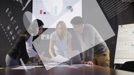 analyzing sales data with charts, business team collaborating in office
