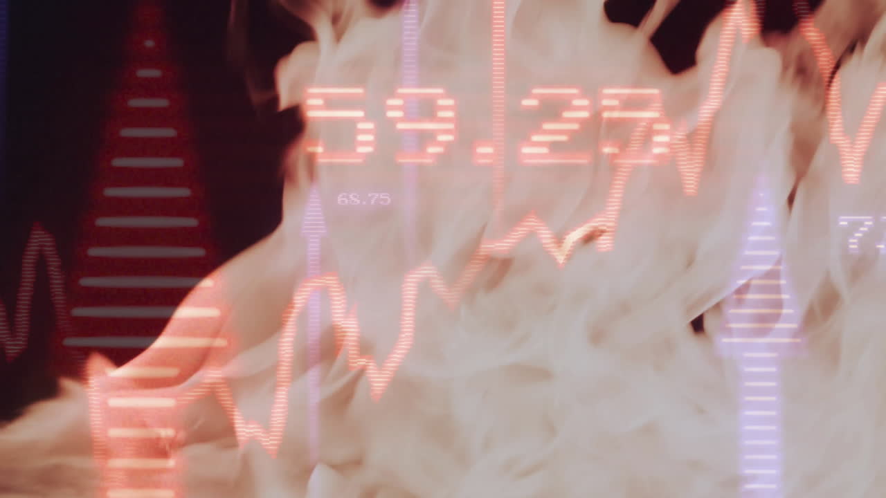 불꽃 위에서 금융 데이터 처리의 애니메이션