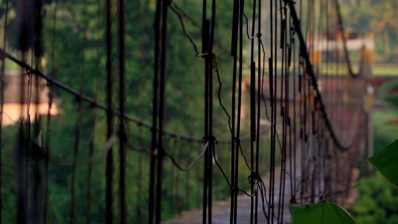 나무 의 현수 다리 가 흔들리고 있다 - 인도네시아 시골 의 시골 풍경