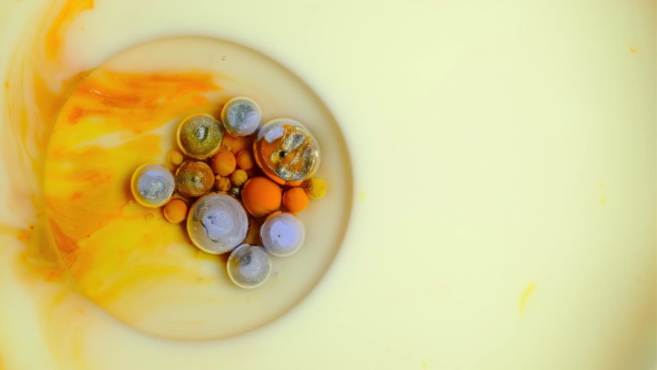 Sfondo astratto con pittura colorata e bolle, video 4K