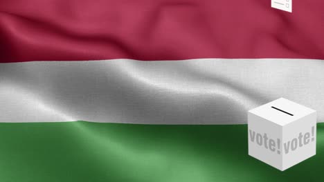 stimmzettel fliegen in die wahlkasse für ungarn - wahlkasse vor der flagge - wahl - abstimmung - flagge ungarns - hungarische flagge hoch detailliert - nationalflagge ungarische wellenmuster loopbare elemente - stofftextur und endlose schleife