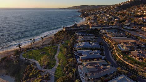 aerial drone view over treasure island in laguna beach, california