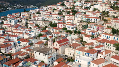 bird's eye view of poros town and island in saronic islands, greece