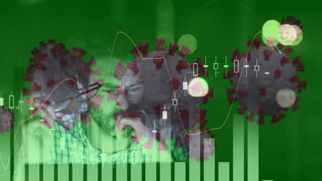 Grafik-Und-Diagramm-Und-Coronavirus-Zellen-über-Dem-Arbeitenden-Menschen.