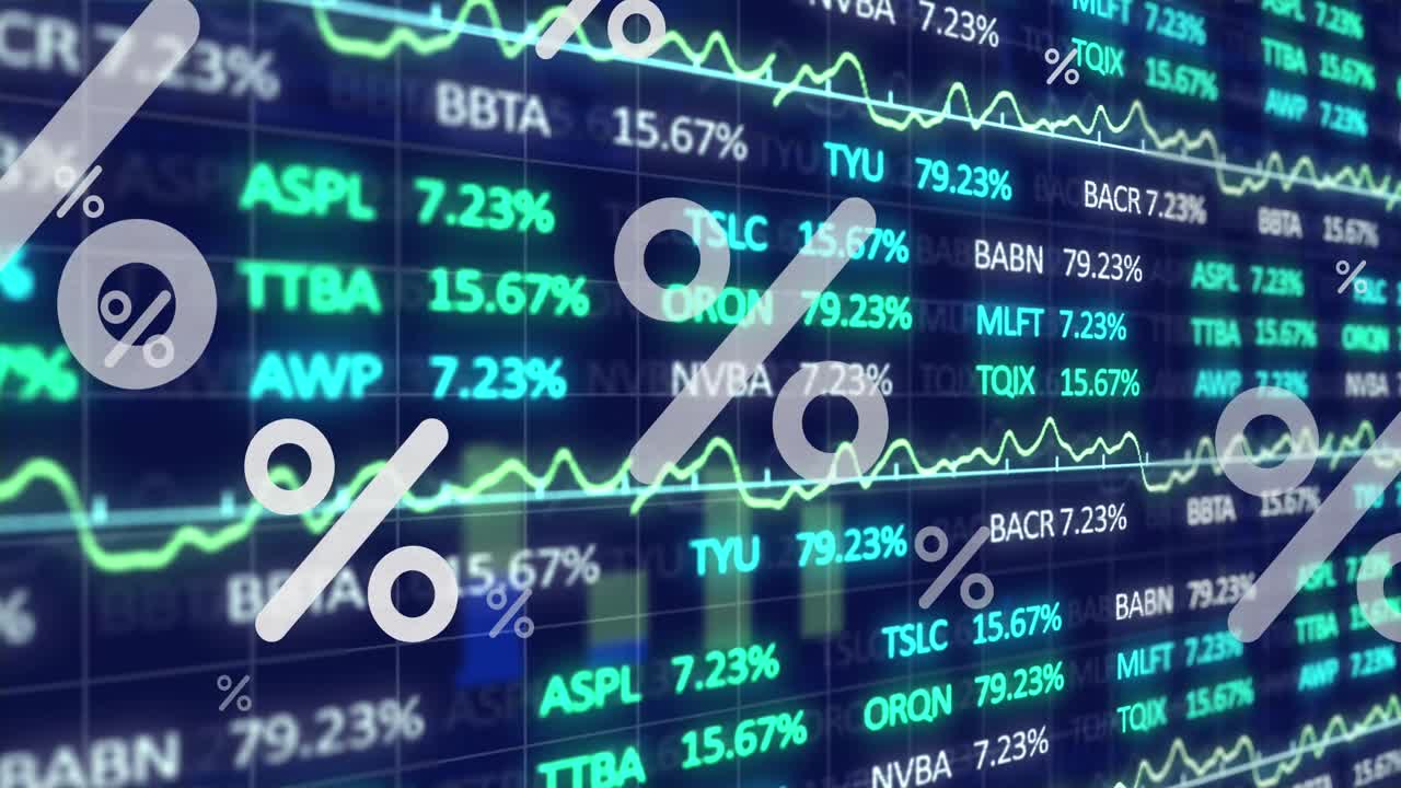 animación de iconos de porcentaje sobre el procesamiento de datos financieros