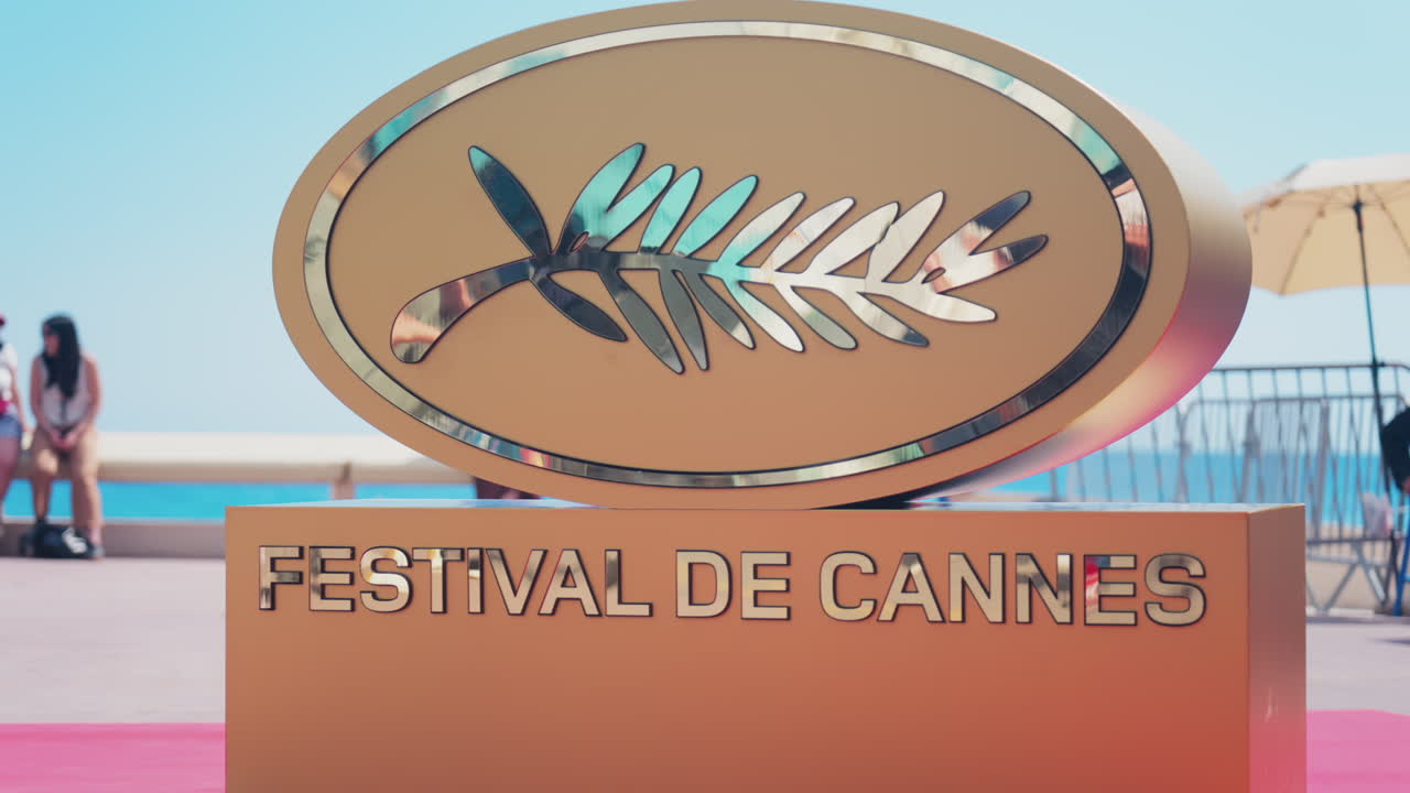 Cannes, France - May 13, 2025: Close up of the Cannes Film Festival golden sign
