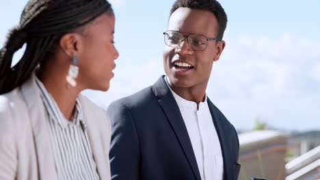 business, black woman and black man relax