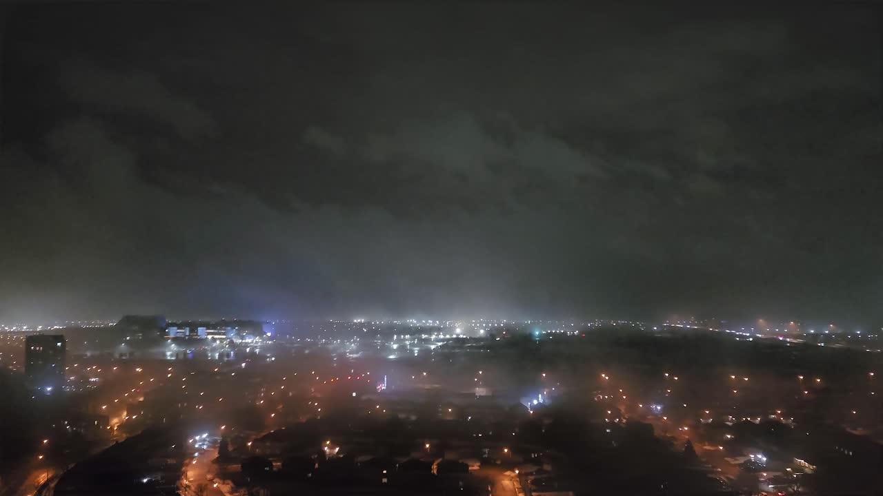 Toronto Canada time-lapse at night, suburb fog covered misty weather landscape